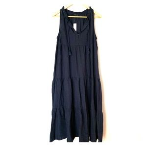 NWT J Crew tiered crinkle cotton Navy maxi Dress S